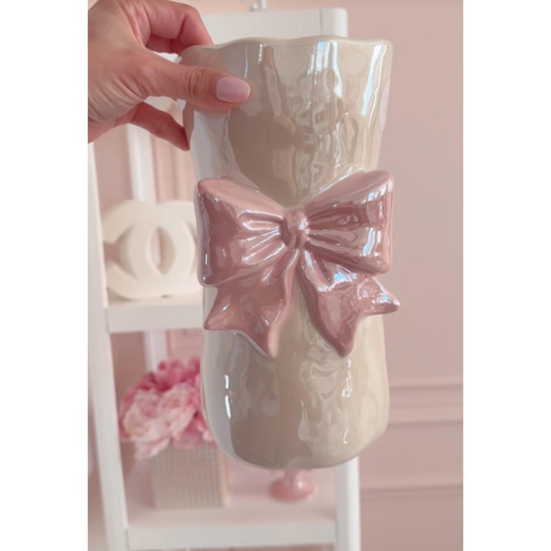 Luxape Bow Flower vase, Bow vase for Flowers, Pink Bow Ceramic Vase â€“ Cute Vase with Shiny Glaze, Modern vase Decor (Pink Bow) - Image 3