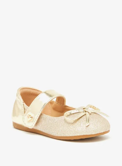 Flora Bella Glitter Textured Mary Jane Shoes with Hook and Loop Closure