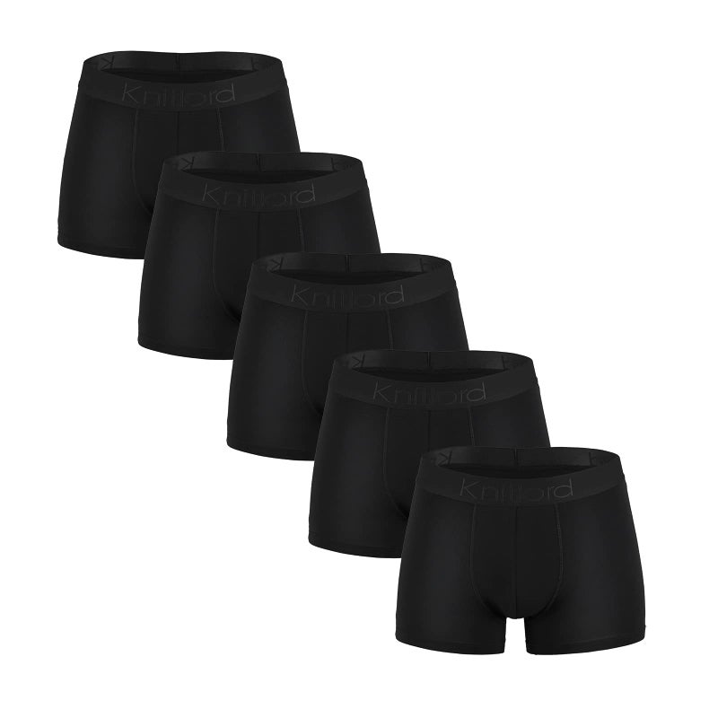 KNITLORD Men's Underwear Boxer Briefs Luxury Bamboo Viscose Ultra Breathable and Cooling Trunks Black 5 Pack M - Image 1
