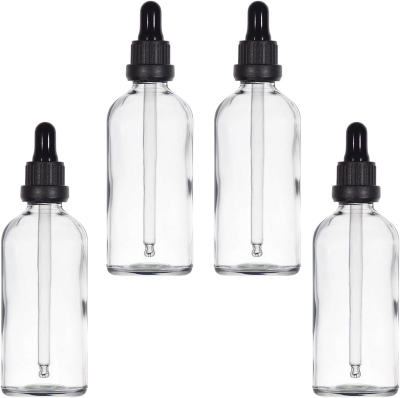 YIZHAO Pipette Bottle 100 ml Clear Apothecary Bottle with Pipette Glass for Essential Oil, Aromatherapy, Massage, Fragrances, Laboratory, Cosmetics, Travel - 4 Pieces - Image 1