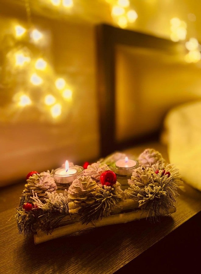 LABZIO Home - Decorative Candle Holder Centerpiece with Wooden Base, Pinecones & Berries | Elegant Tea Light & Votive Stand for Christmas Decoration, Festive Home Decor & Gifting Table Display - Image 5
