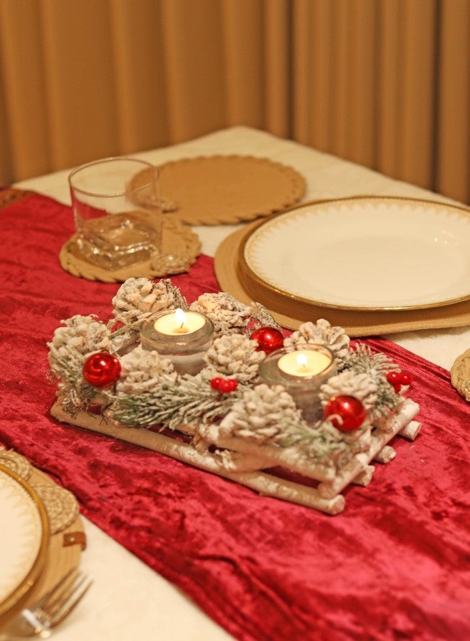 LABZIO Home - Decorative Candle Holder Centerpiece with Wooden Base, Pinecones & Berries | Elegant Tea Light & Votive Stand for Christmas Decoration, Festive Home Decor & Gifting Table Display - Image 2
