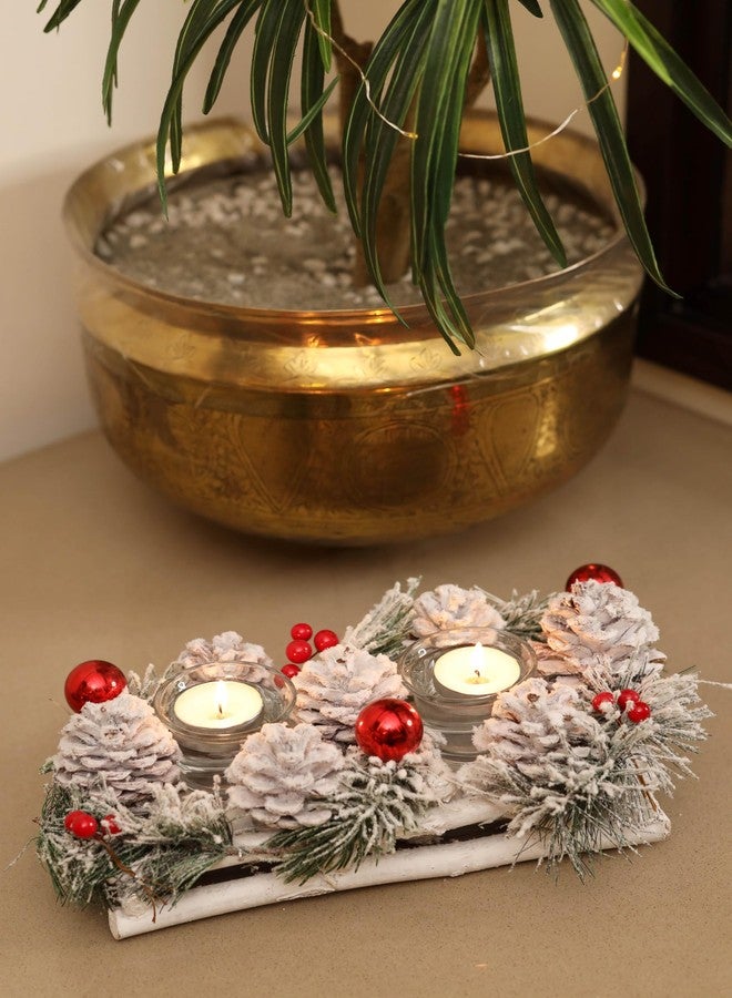 LABZIO Home - Decorative Candle Holder Centerpiece with Wooden Base, Pinecones & Berries | Elegant Tea Light & Votive Stand for Christmas Decoration, Festive Home Decor & Gifting Table Display - Image 3