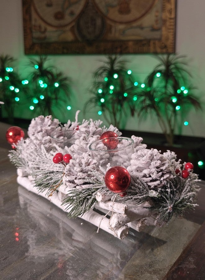 LABZIO Home - Decorative Candle Holder Centerpiece with Wooden Base, Pinecones & Berries | Elegant Tea Light & Votive Stand for Christmas Decoration, Festive Home Decor & Gifting Table Display - Image 4