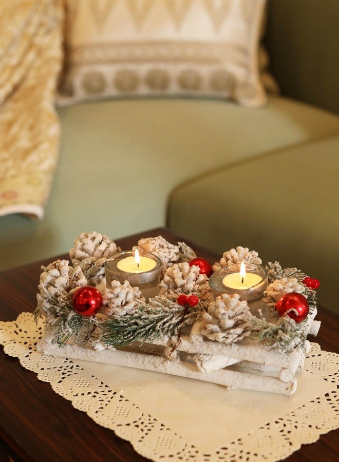 LABZIO Home - Decorative Candle Holder Centerpiece with Wooden Base, Pinecones & Berries | Elegant Tea Light & Votive Stand for Christmas Decoration, Festive Home Decor & Gifting Table Display - Image 1