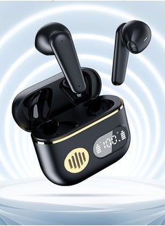 TWS Bluetooth Wireless Headset with Digital Display Semi-In-Ear,Noise Cancelling Waterproof,Beautiful and Fashionable,Sports Business,Work,Driving,Black