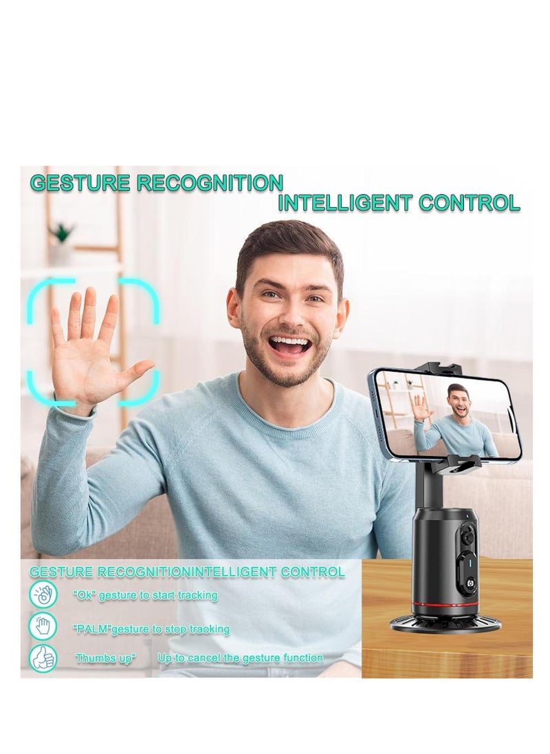Furtey - Auto Face Tracking Tripod 360° Rotating Auto Tracking Phone Stand, No App, Gesture Control Smart Shooting Camera Mount with Selfie Light and Remote for Live Vlog Streaming Video Tiktok-Rechargeable - Image 1