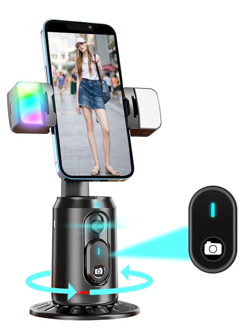 Auto Face Tracking Tripod 360° Rotating Auto Tracking Phone Stand, No App, Gesture Control Smart Shooting Camera Mount with Selfie Light and Remote for Live Vlog Streaming Video Tiktok-Rechargeable