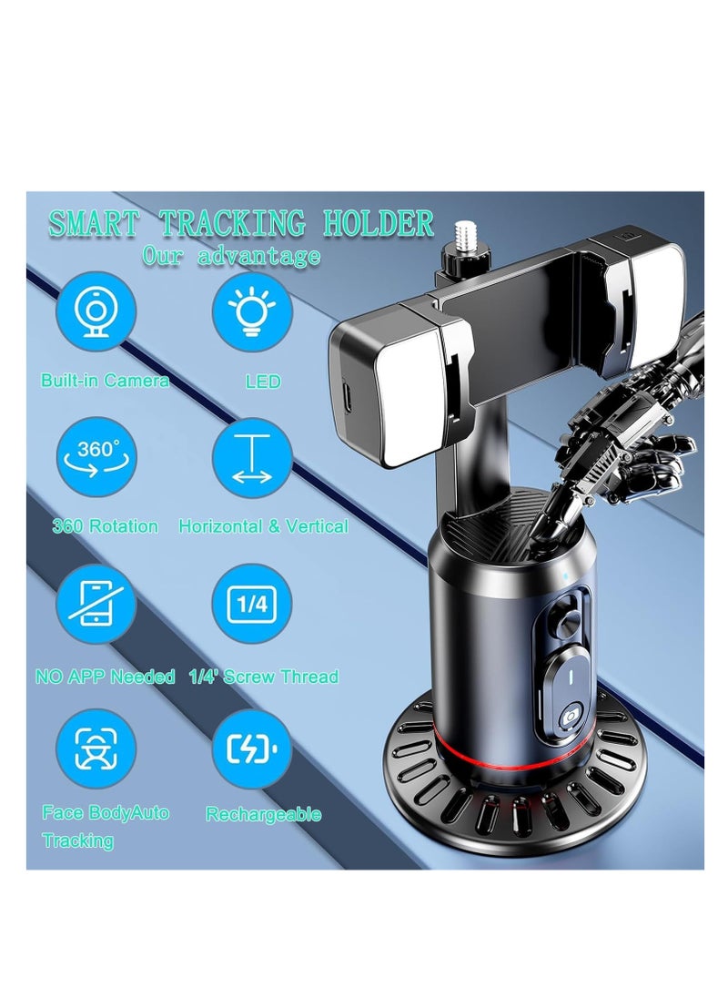 Furtey - Auto Face Tracking Tripod 360° Rotating Auto Tracking Phone Stand, No App, Gesture Control Smart Shooting Camera Mount with Selfie Light and Remote for Live Vlog Streaming Video Tiktok-Rechargeable - Image 1
