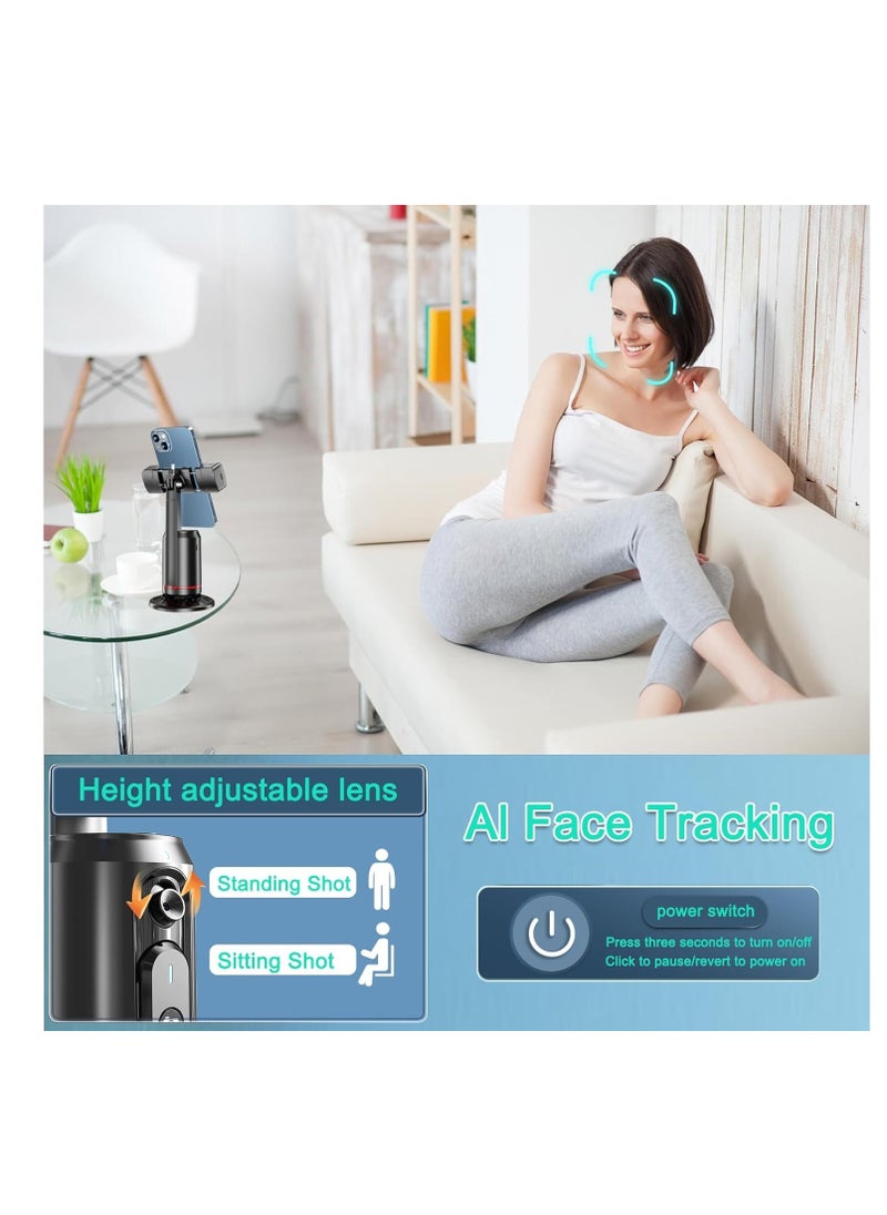Furtey - Auto Face Tracking Tripod 360° Rotating Auto Tracking Phone Stand, No App, Gesture Control Smart Shooting Camera Mount with Selfie Light and Remote for Live Vlog Streaming Video Tiktok-Rechargeable - Image 1