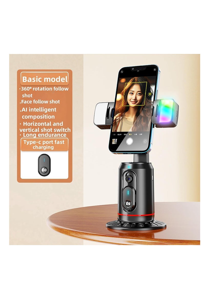 Furtey - Auto Face Tracking Tripod 360° Rotating Auto Tracking Phone Stand, No App, Gesture Control Smart Shooting Camera Mount with Selfie Light and Remote for Live Vlog Streaming Video Tiktok-Rechargeable - Image 1