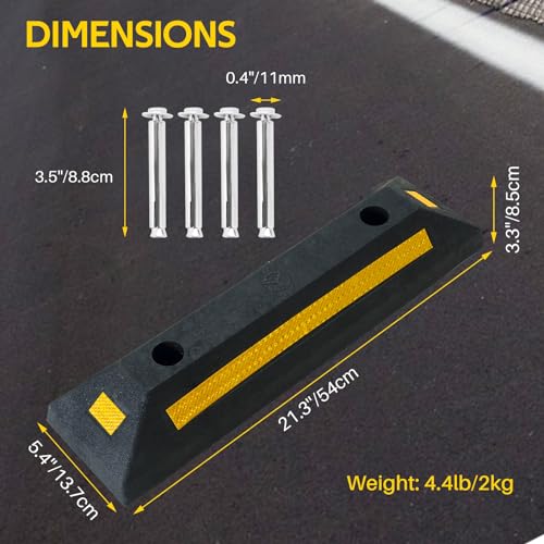 DASBET 2 Pack Heavy Duty Rubber Parking Block Parking Curb | Wheel Stop Stoppers with Yellow Reflective Stripes for Car, Truck, RV, Trailer, and Garage (2) - Image 2