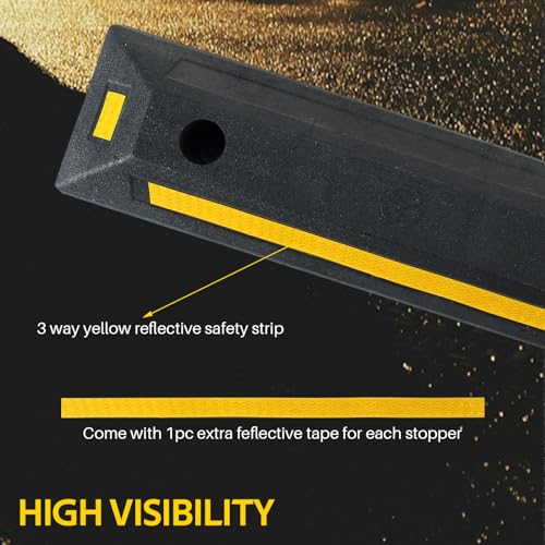 DASBET 2 Pack Heavy Duty Rubber Parking Block Parking Curb | Wheel Stop Stoppers with Yellow Reflective Stripes for Car, Truck, RV, Trailer, and Garage (2) - Image 3
