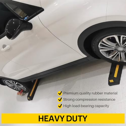 DASBET 2 Pack Heavy Duty Rubber Parking Block Parking Curb | Wheel Stop Stoppers with Yellow Reflective Stripes for Car, Truck, RV, Trailer, and Garage (2) - Image 5