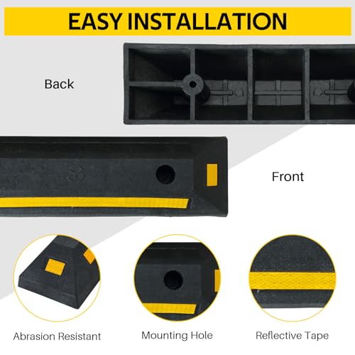 DASBET 2 Pack Heavy Duty Rubber Parking Block Parking Curb | Wheel Stop Stoppers with Yellow Reflective Stripes for Car, Truck, RV, Trailer, and Garage (2) - Image 4