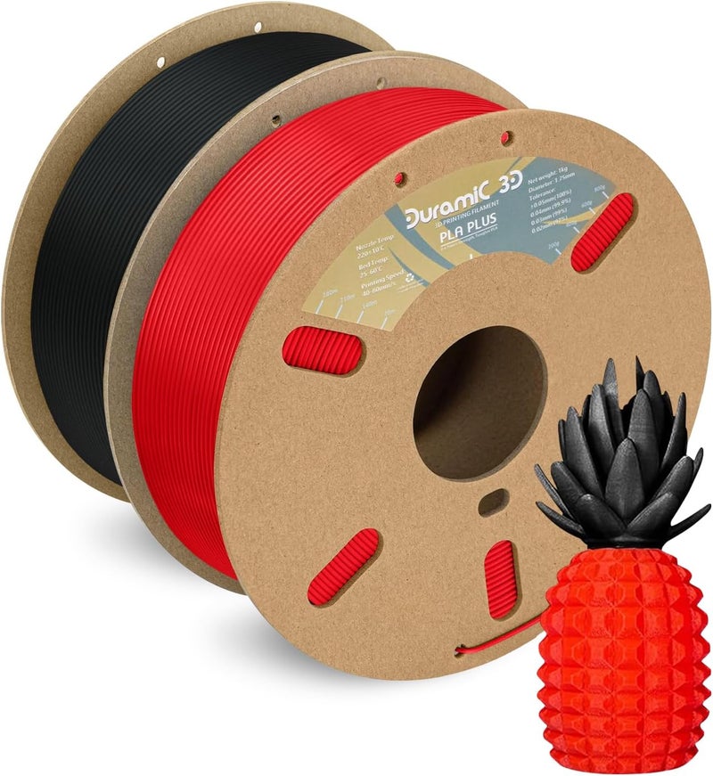 DURAMIC 3D PLA+ Filament 1.75mm 2Kg Black + Red, PLA Plus Filament 2 Pack 1kg Spool(2.2lbs) Tougher and Stronger, Dimensional Accuracy Probability +/- 0.02mm - Image 1