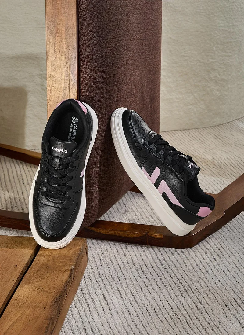 كامبس Women Vacro Memory Foam Lace-Up Sneakers-Black