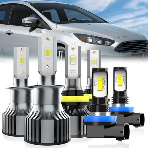 QIPEIZSP Fit For Ford Focus 2012-2018 Light Bulbs, H1 High Beam + H11 Low Beam + H11 Fog Light Bulb, 6-Pack - Image 1