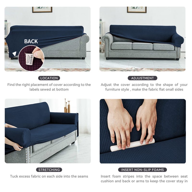 Bukela Waterproof Sofa Slipcover, Non-slip Couch Cover Leakproof Furniture Protector, Stretch Spandex Jacquard Fabric Sofa Cover with Elastic Bottom for Kids, Pets, Dog and Cat (Blue, S) - Image 3