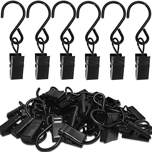 AMZSEVEN Stainless Steel S Hooks Curtain Clips, 50 Pack Hanging Party Lights Clips Hangers Gutter Photo, Art Craft Display, 2.4 Inch Long, Black - Image 1