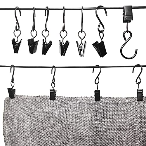 AMZSEVEN Stainless Steel S Hooks Curtain Clips, 50 Pack Hanging Party Lights Clips Hangers Gutter Photo, Art Craft Display, 2.4 Inch Long, Black - Image 5