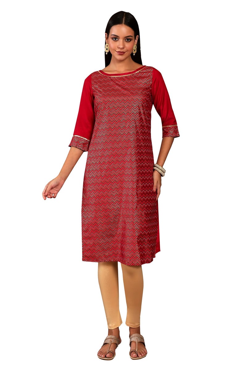 Aurelia Women's Red Chevron Regular Kurta - Image 1