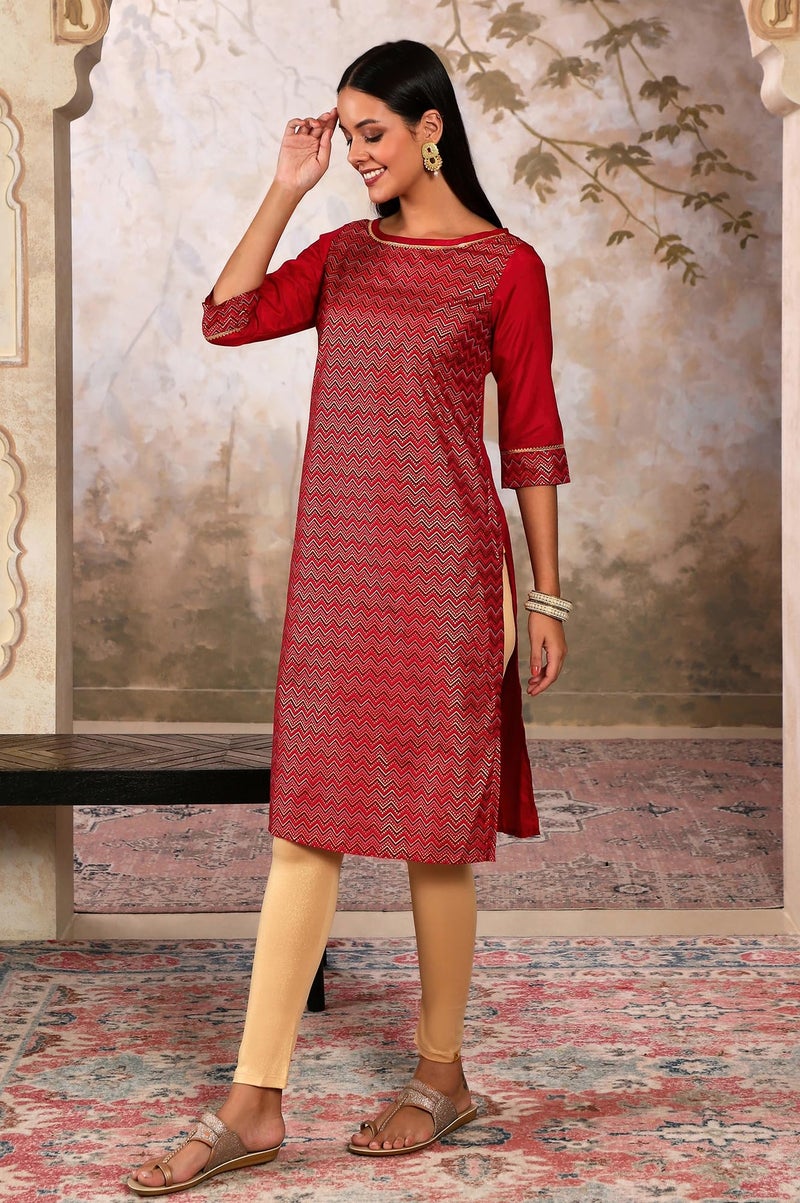 Aurelia Women's Red Chevron Regular Kurta - Image 4