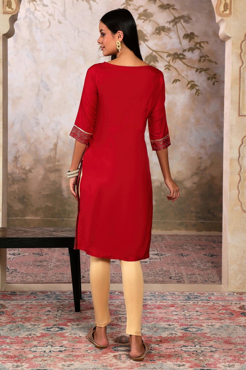 Aurelia Women's Red Chevron Regular Kurta - Image 5