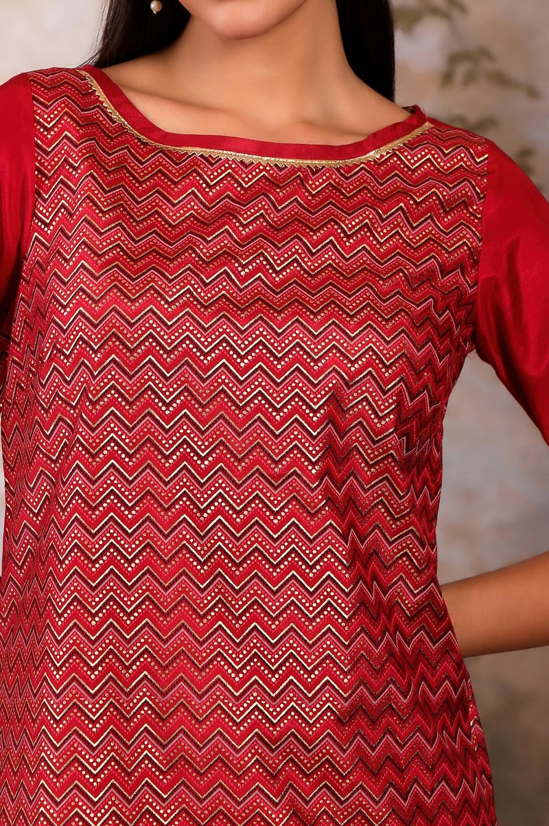 Aurelia Women's Red Chevron Regular Kurta - Image 3