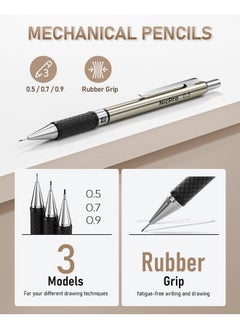 Nicpro 35Pcs Art Mechanical Pencil Set, 3 Pcs Metal Drafting Pencil 0.5 Mm & 0.7 Mm & 0.9 Mm & 3 Pcs 2Mm Lead Holder (6B 4B 2B Hb 2H 4H Colors) For Sketching Drawing With 20 Tube Lead Refills Case  - Image 2