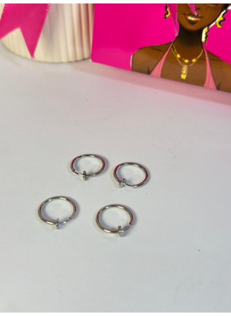 Retractable Clip On Earrings Non Piercing Fake Ear Ring Hoop for Women Men Without Ear Holes Cartilage Clip Cuff silver color (4PCS) - Image 3