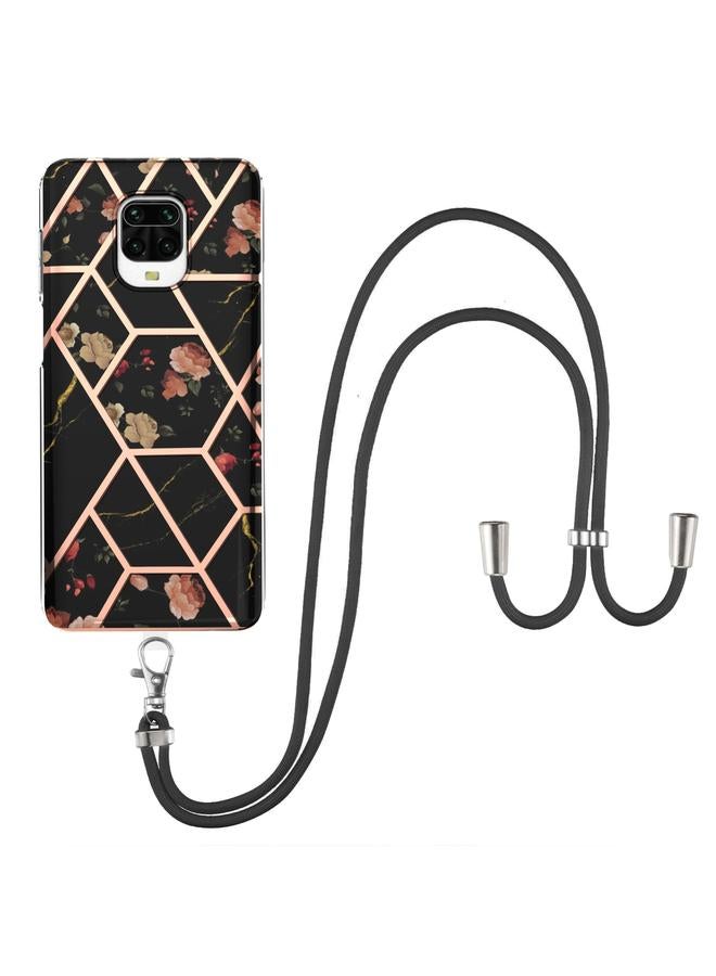 The Bros Case For Xiaomi Redmi Note 9S / Note 9 Pro Electroplating Splicing Marble Flower Pattern TPU Shockproof Case with Lanyard