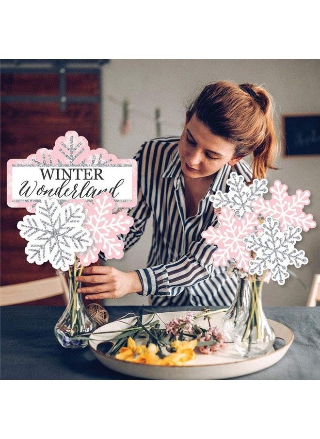 Big Dot of Happiness Pink Winter Wonderland Holiday Snowflake Birthday Party And Baby Shower Centerpiece Sticks Showstopper Table Toppers 35 Pieces  - Image 4