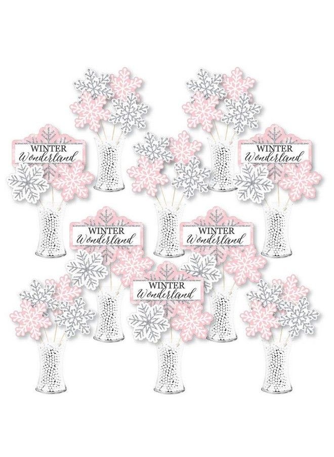 Big Dot of Happiness Pink Winter Wonderland Holiday Snowflake Birthday Party And Baby Shower Centerpiece Sticks Showstopper Table Toppers 35 Pieces  - Image 1