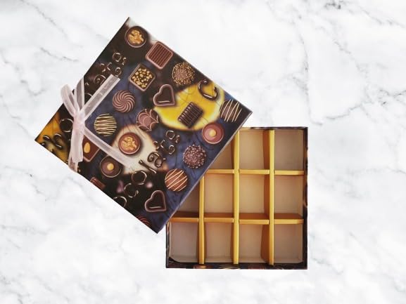 MASOOM NX 12 Cavity Decorative ChocolateSweets Packing Rigid Cardboard Bag Empty Gift Box Set of 4 Boxes Size 16cm x 16cm x 4cm 4 Boxes