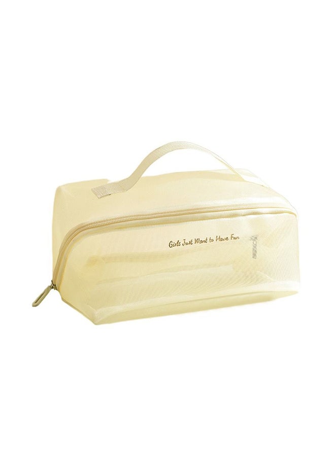 O Ozone Portable Mesh Cosmetic Bag Transparent Simple Toiletry Bag for Makeup Storage And Travel Organizer Makeup Bag Storage Pouch with Handle- Yellow - Image 1