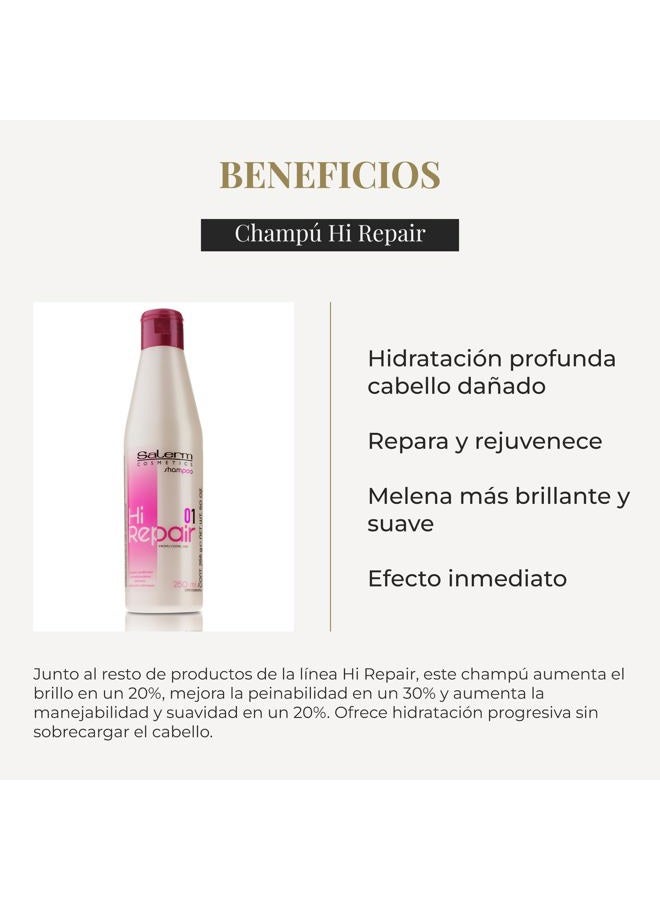 Salerm Cosmetics Repair Shampoo - Hi Repair Shampoo - 250 ml - Deep Hydration for Damaged Hair - Repairs and Rejuvenates - Shinier and Softer Hair - Immediate Effect - Image 3