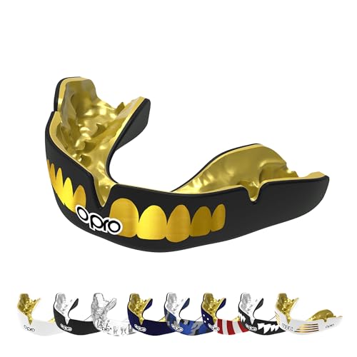 OPRO Instant Custom Fit Moldable Mouth Guard (Black/Gold/Gold) Adult & Kids Dentist Level Impact Mouth Guard for Sports â€“ Self Fit Boxing Mouthguard for MMA, Hockey & Football â€“ Includes Case - Image 1