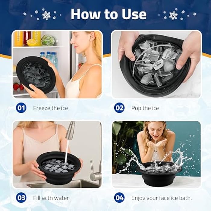 Farochy Large Bowl for Face Ice Bath, Foldable Facial Ice Bath with Built-in Icetray, Silicone Facial Ice Bath Bowl, Ice Face Bowl (Black) - Image 5