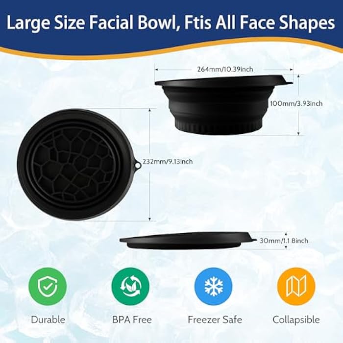 Farochy Large Bowl for Face Ice Bath, Foldable Facial Ice Bath with Built-in Icetray, Silicone Facial Ice Bath Bowl, Ice Face Bowl (Black) - Image 2
