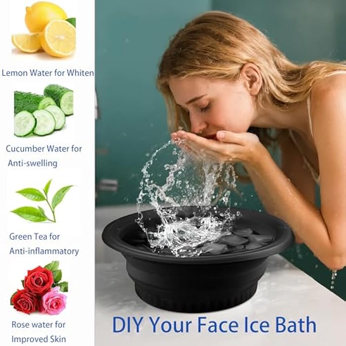 Farochy Large Bowl for Face Ice Bath, Foldable Facial Ice Bath with Built-in Icetray, Silicone Facial Ice Bath Bowl, Ice Face Bowl (Black) - Image 4