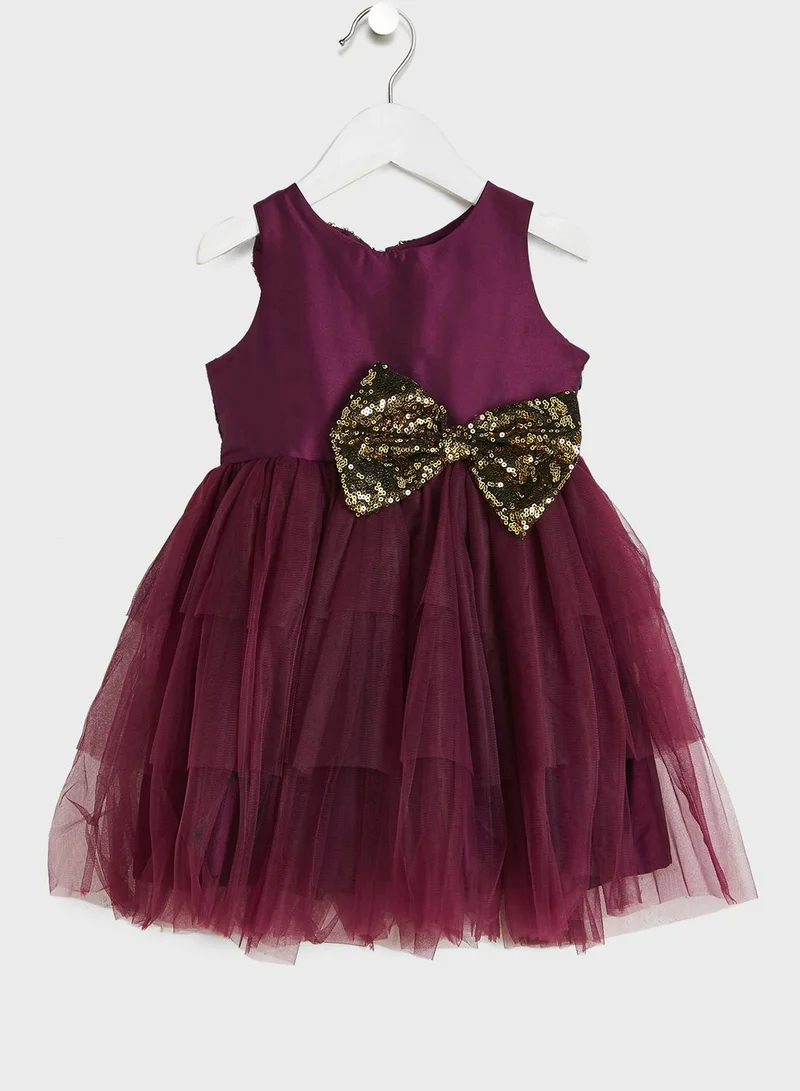 Pinata Party Wear Layered Dress With Bow Detailing On Waist