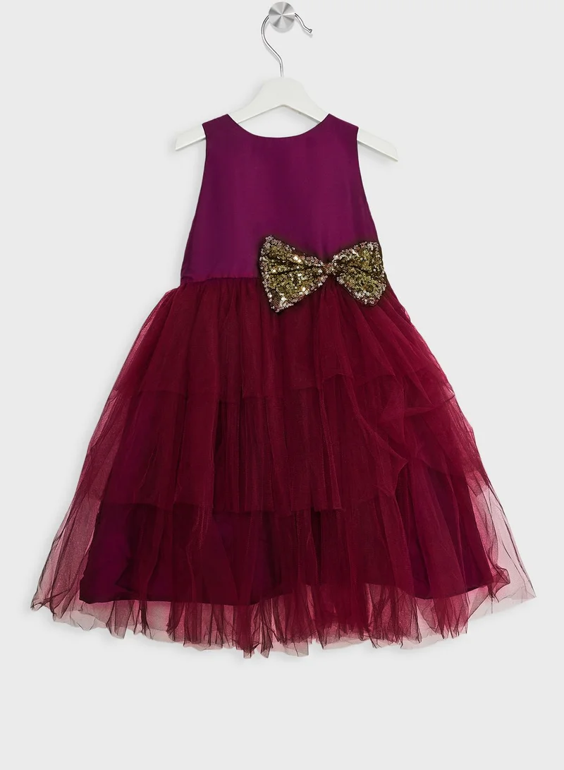 Pinata Party Wear Layered Dress With Bow Detailing On Waist