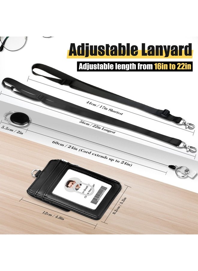 ELV Badge Holder Id Badge Card Holder Wallet With 5 Card Slots 1 Rfid Blocking Pocket Retractable Reel And Neck Lanyard Strap For Offices Id School Id Driver Licence  - Image 2