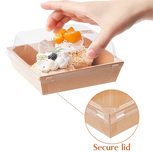 Ocmoiy Small Charcuterie Boxes with Clear Lids, To Go Paper Disposable Food Containers, 5 Inches Bakery Dessert Boxes for Sandwich, Cookie, Pastry, Cake Slice (Brown, 50ct) - Image 3