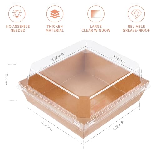 Ocmoiy Small Charcuterie Boxes with Clear Lids, To Go Paper Disposable Food Containers, 5 Inches Bakery Dessert Boxes for Sandwich, Cookie, Pastry, Cake Slice (Brown, 50ct) - Image 2