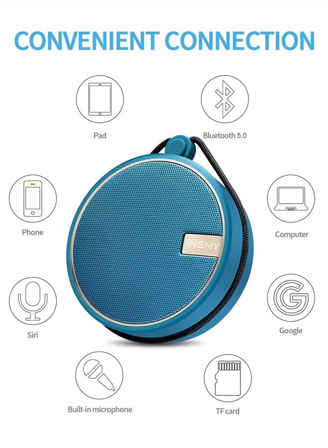 INSMY مكبر صوت بلوتوث محمول مقاوم للماء IPX7، مكبر صوت خارجي لاسلكي، مكبر صوت للاستحمام، مع صوت عالي الدقة، يدعم بطاقة TF، كوب شفط، 12 ساعة من وقت التشغيل، للتجديف، الإبحار، التنزه (كحلي) - Image 5
