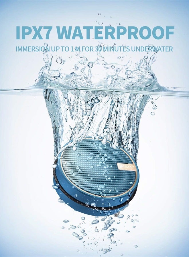 INSMY مكبر صوت بلوتوث محمول مقاوم للماء IPX7، مكبر صوت خارجي لاسلكي، مكبر صوت للاستحمام، مع صوت عالي الدقة، يدعم بطاقة TF، كوب شفط، 12 ساعة من وقت التشغيل، للتجديف، الإبحار، التنزه (كحلي) - Image 2