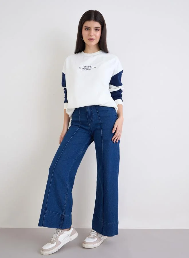 Styli Styli White Color Block Oversized Sweatshirt