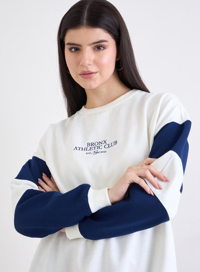 Styli White Color Block Oversized Sweatshirt - Image 1